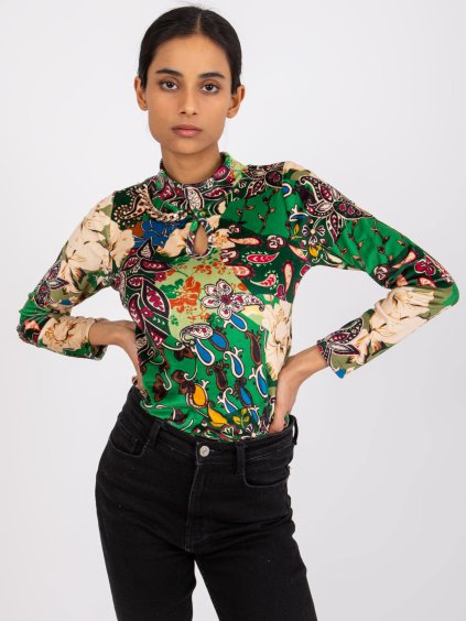 Zelená velúrová blúzka Bologna so vzormi