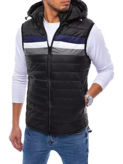 Čierna pánska prešívaná vesta s pruhmi