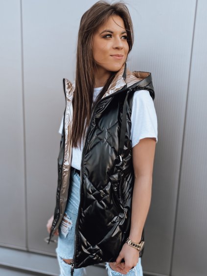 Čierna lesklá prešívaná vesta PAVON