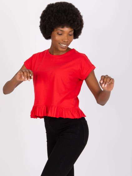 Červené tričko Hierro s volánom a krátkym rukávom