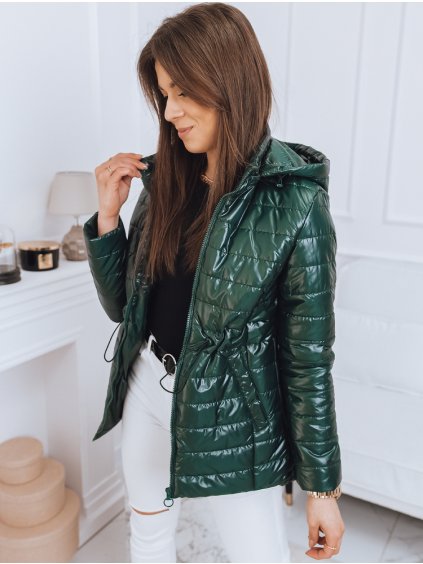Tmavozelená lesklá prešívaná bunda TARINA