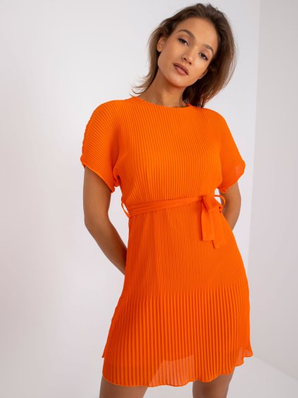Oranžové elegantné plisované šaty Matylda s mašľou v páse (Veľkosť ONE SIZE)