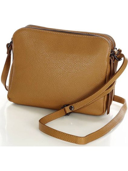 MARCO MAZZINI Camel dvojkomorová kožená crossbody kabelka