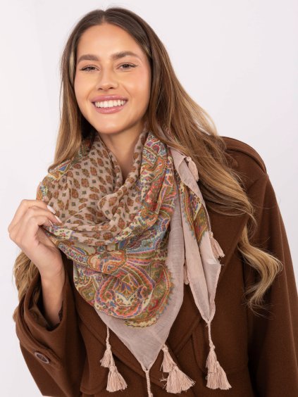 Ružovo-hnedá dámská šatka so strapcami