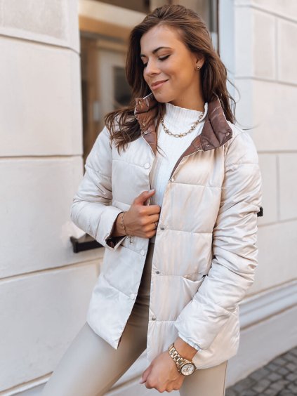 Svetlobéžová lesklá prešívaná bunda IRINA