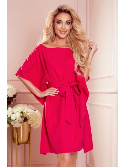 Elegantné šaty NICOLA s pásikom - malinové (Veľkosť S/M)