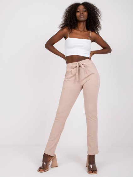 Svetlobéžové bavlnené nohavice Santos v páse na mašľu