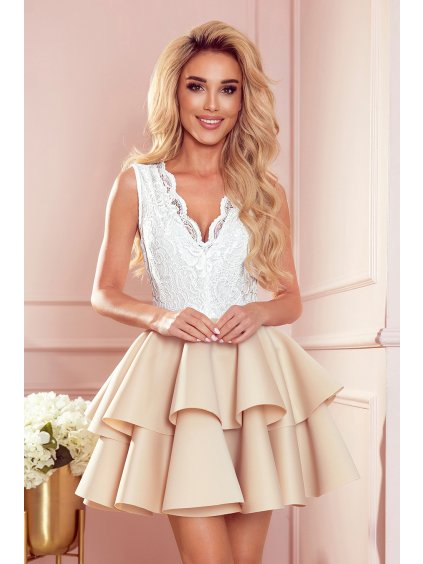 Bielo-béžové elegantné šaty ADELL