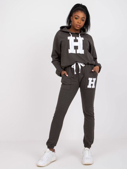 Khaki tepláková súprava s kapucňou