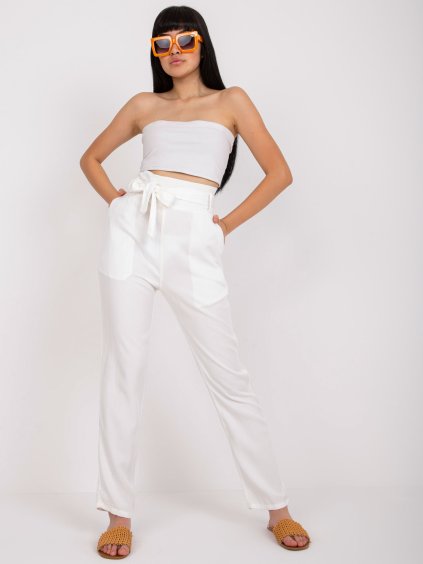 Smotanové nohavice s mašľou v páse