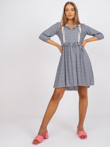 Modré vzorované šaty s čipkou