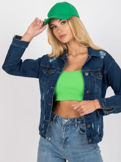 Tmavomodrá džínsová bunda s dierovaním