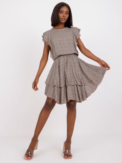 Béžové vzorované šaty s volánikmi