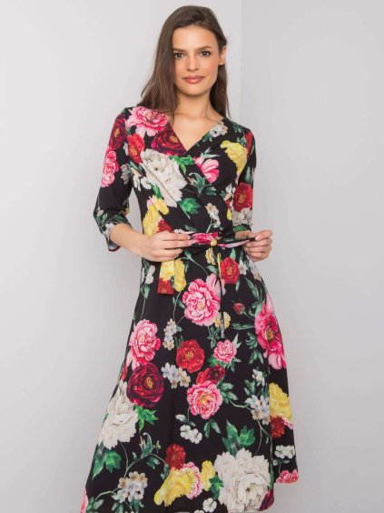 Čierne šaty s farebnými kvetmi