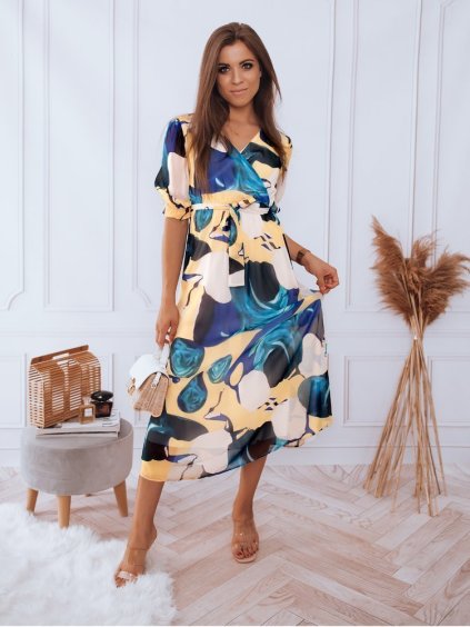 Žlto-modré vzdušné midi šaty VALLERIO