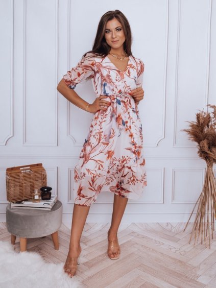 Bielo-ružové šaty s kvetinovým vzorom SELIA