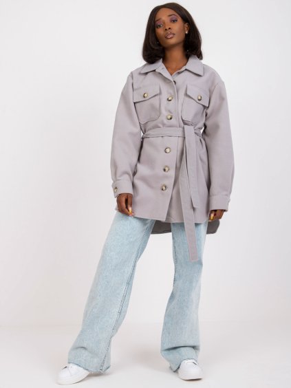 Sivá košeľová bunda s opaskom