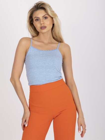 Svetlomodré tielko s čipkovým lemom