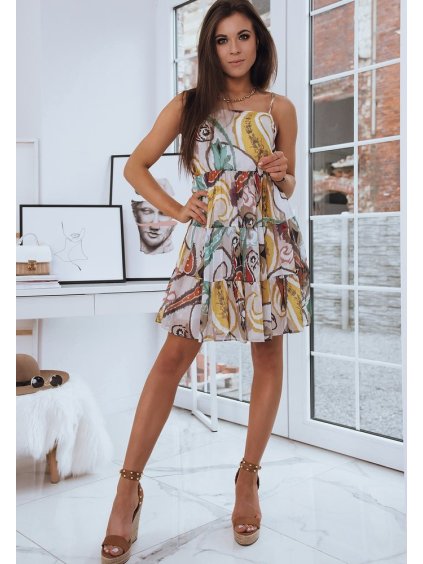 Smotanové šaty s farebným motívom