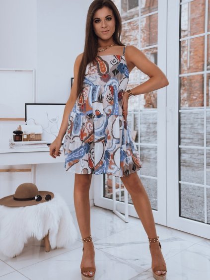 Béžové šaty s farebným motívom