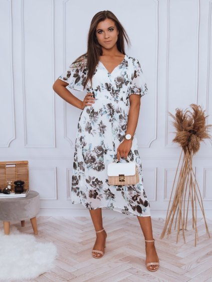 Biele midi šaty s kvetinovým vzorom Emma