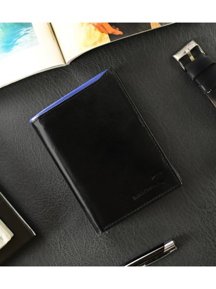 Ronaldo Čierna kožená peňaženka s modrou vsadkou K036