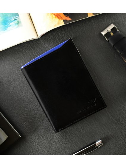 Ronaldo Čierno-modrá peňaženka z prírodnej lesklej kože K045