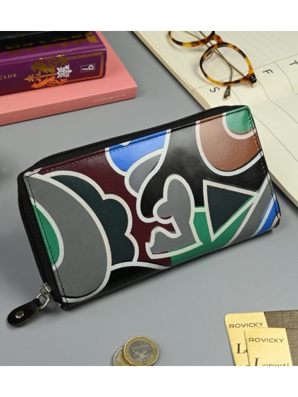 Farebná Vzory peňaženka s čiernym zipsom N049