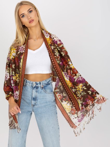 Hnedá šatka s kvetinami