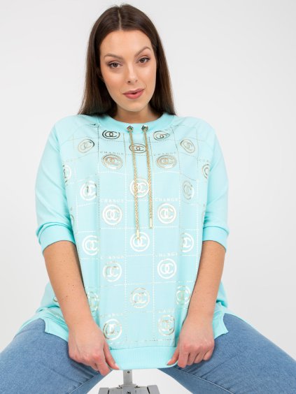 Mintová asymetrická tunika s potlačou