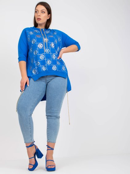 Modrá asymetrická tunika s potlačou