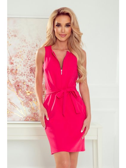 Malinové šaty so zlatým zipsom a opaskom ESTER