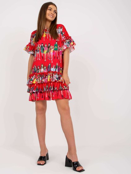 Červené šaty s volánikmi