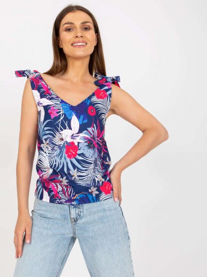 Tmavomodrý top s tropickým vzorom