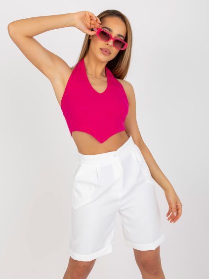 Fuchsiový žebrovaný crop top