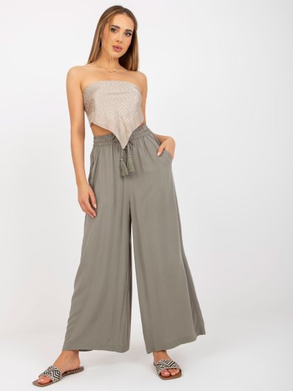 Khaki voľné zvonové nohavice