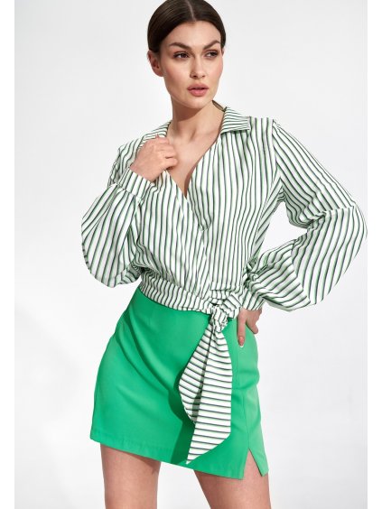 Bielo-zelená pruhovaná košeľa na zaväzovanie