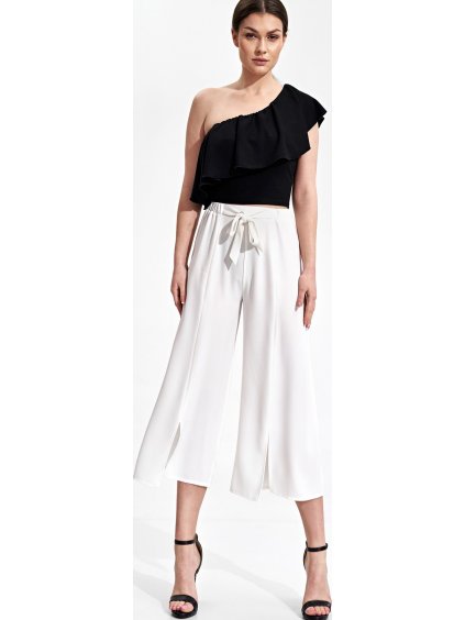 Smotanové široké letné nohavice s rozporkami M860 Ecru