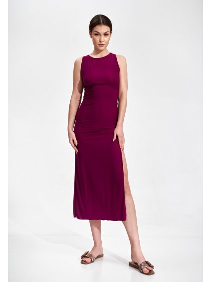 Tmavoružové midi šaty so šnurovačkou na chrbte