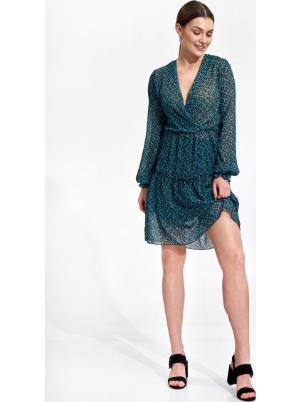 Tmavozelené šifónové šaty s kvetmi