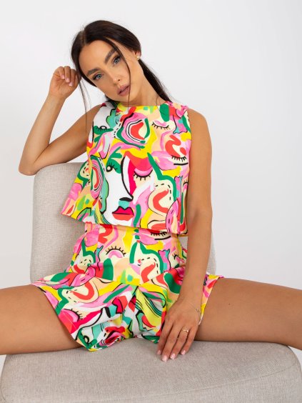 Farebný krátky komplet s potlačou - žltá