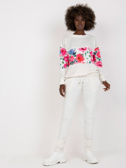 Biela tepláková súprava so vzorom kvetín