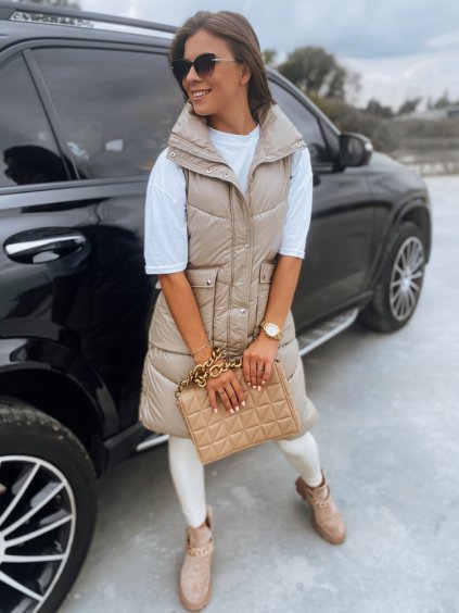 Béžová dlhá lesklá vesta MARIEL