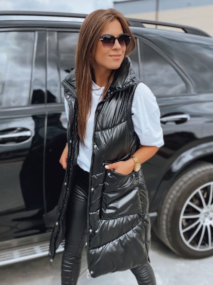 Čierna lesklá dlhá vesta MARIEL