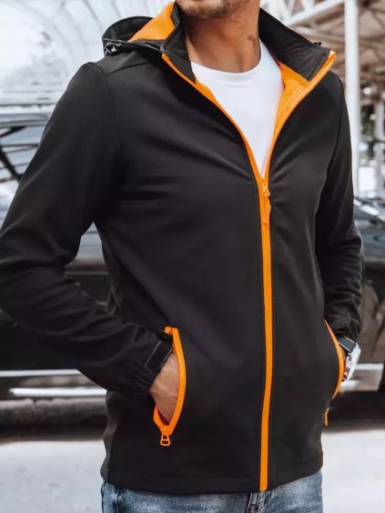 Čierna softshellová bunda s oranžovým zipsom