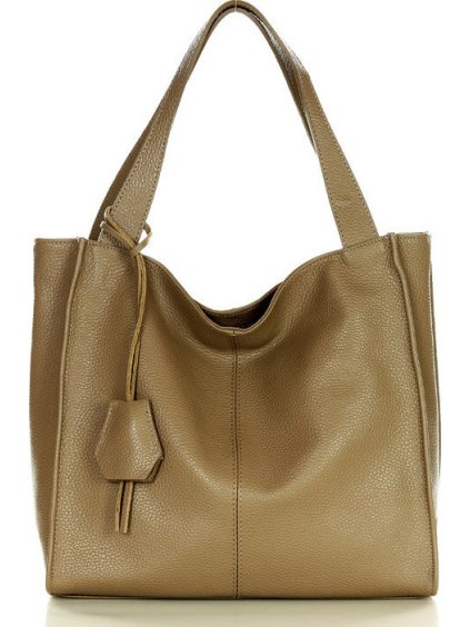 MARCO MAZZINI Béžová taupe dámska kožená shopper kabelka