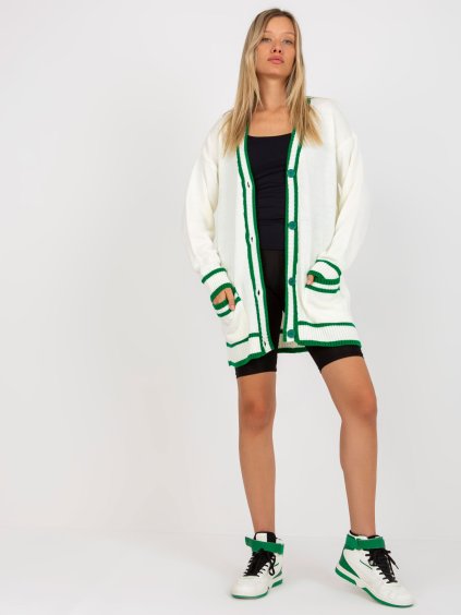 Smotanový dlhý sveter s gombíkmi a lemovaním