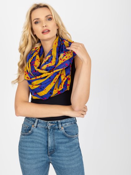 Šatka s pruhmi a bodkami - žltá/modrá