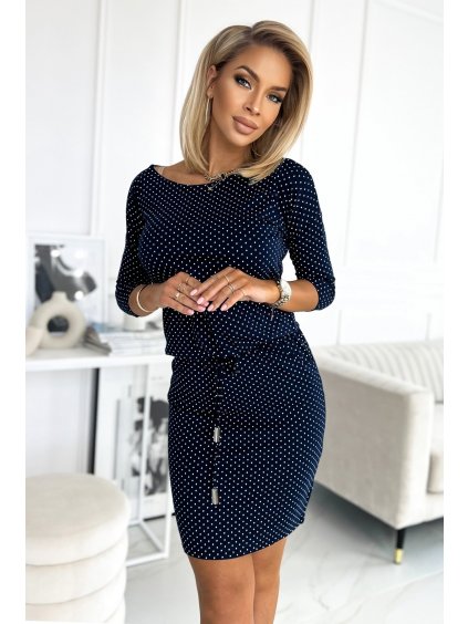 Športové tmavomodré šaty s bodkami FEDERICA