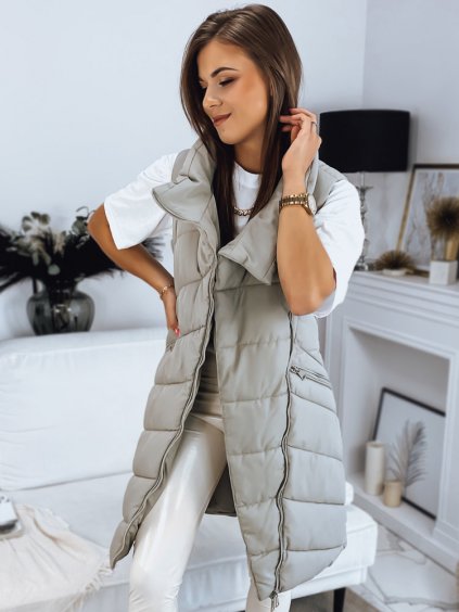 Svetlozelená prešívaná vesta s asymetrickým zipsom SERKIS